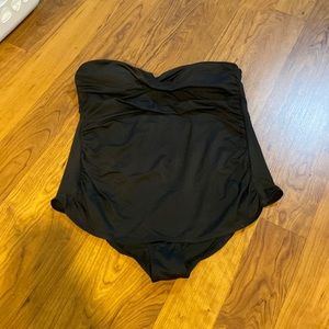 Merona XL black strapless swim bathing suit one piece with rushing